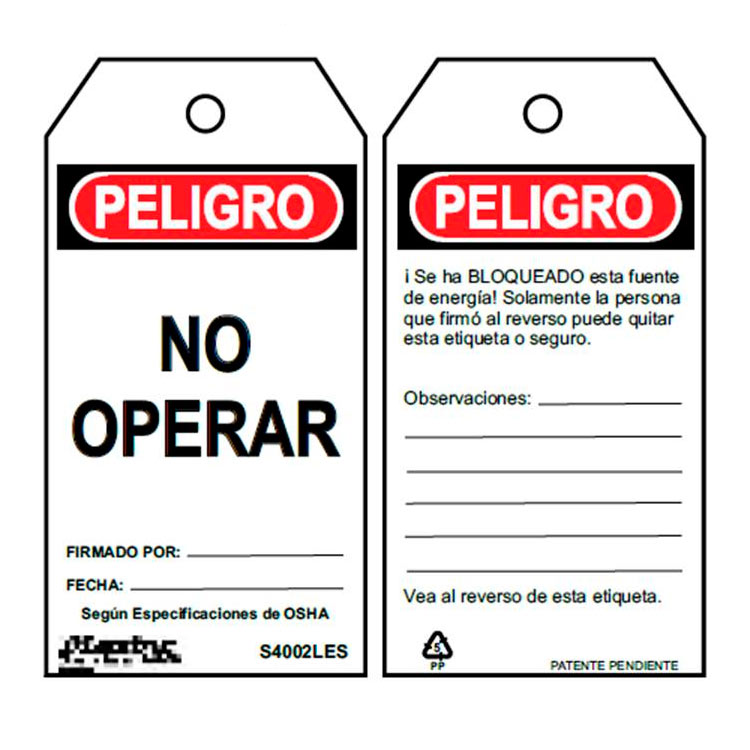 Tarjeta plástica re-usable No operar por unidad en español - S4002